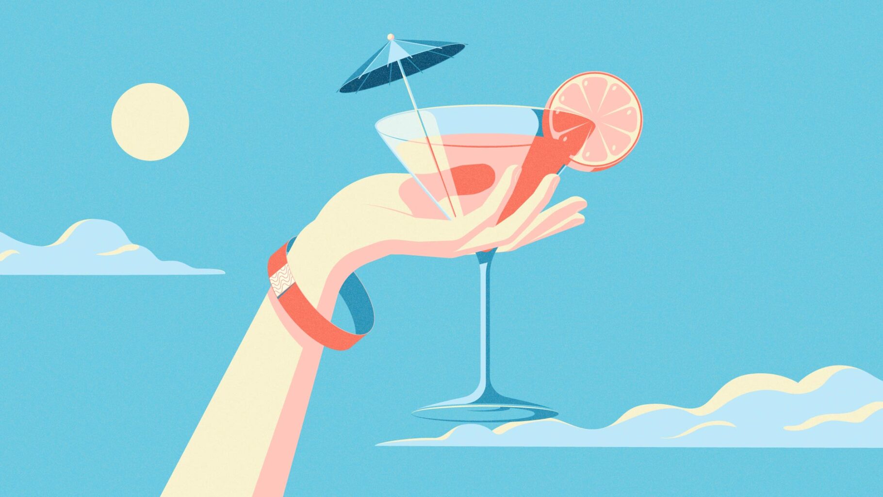 Illustration of a hand holding cocktail